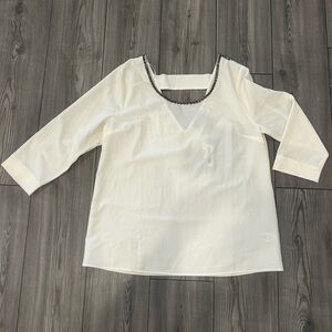 Skies Are Blue Cream Blouse with beaded Trim